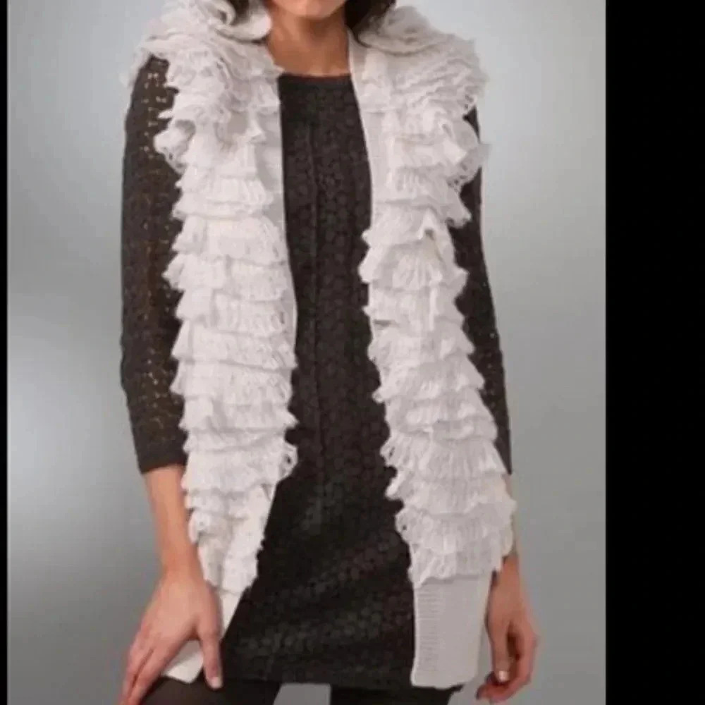 Rebecca Taylor Vest Layered Textured Knit Mohair Blend Ruffle Ivory Size Small